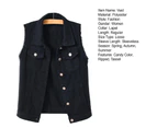 Lapel Sleeveless Single Breasted Flap Pockets Women Waistcoat Candy Color Ripped Holes Denim Vest Coat Streetwear - Black