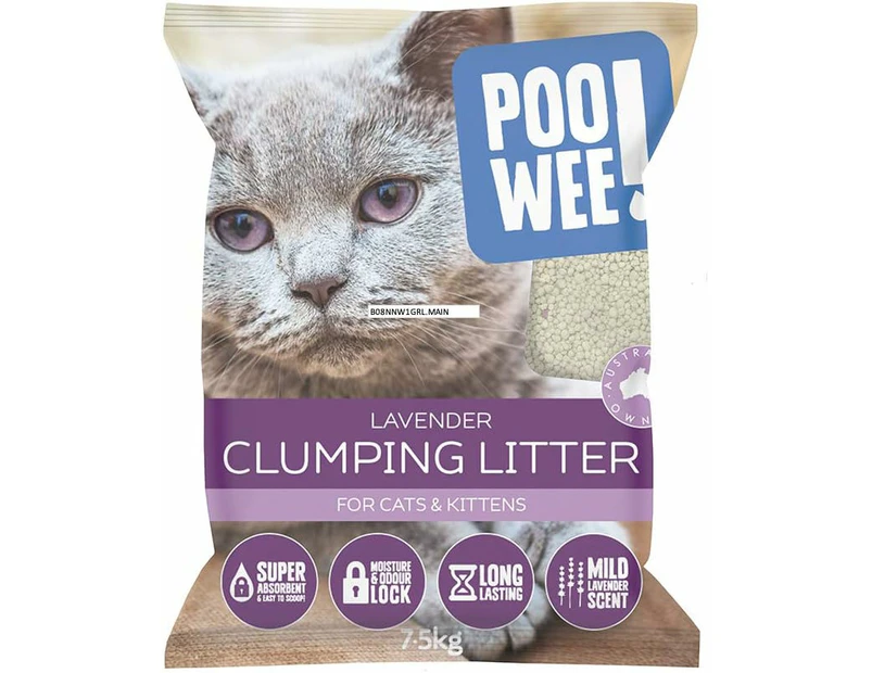 POOWEE! Clumping Lavender Litter 7.5KG, Grey, (Pack of 1)