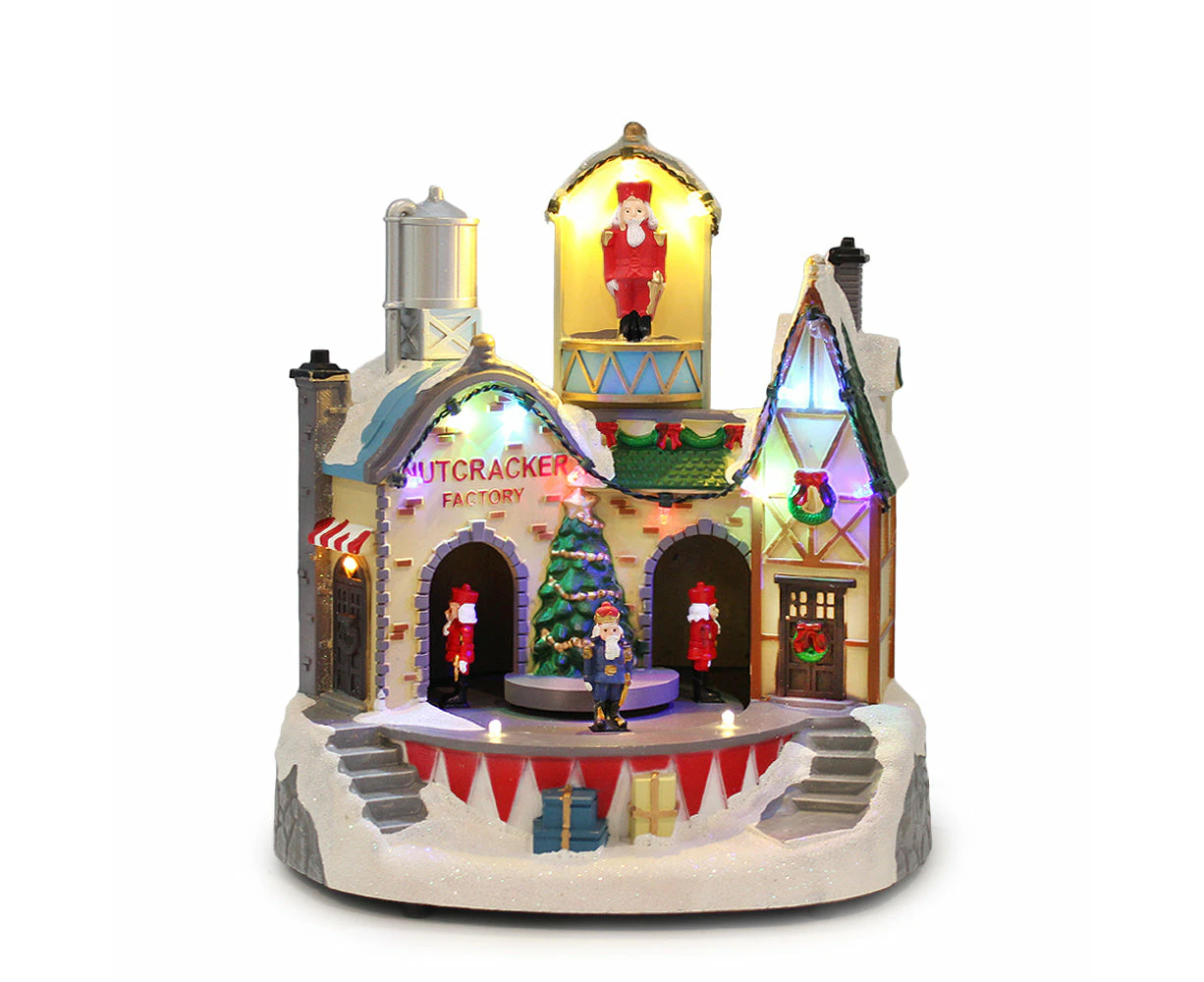 Animated Christmas Village Nutcracker Factory Colorful LED Lights Music