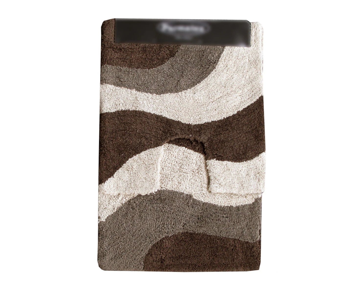 2 Pce 1700GSM Wave 100% Cotton Bath Mat Set - Brown/Taupe