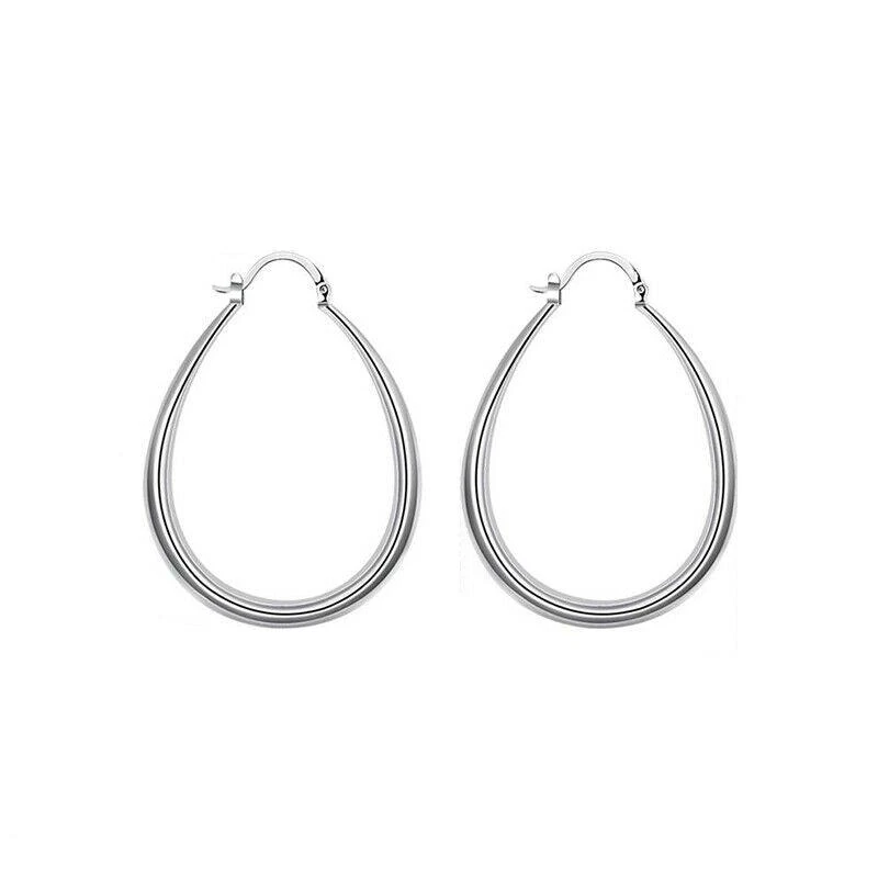 Stunning 925 Sterling Silver Filled Sp Large Oval Hoop Huggie Earrings Au Stock