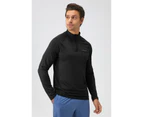 Mens Quick Dry Long Sleeve Sports Tops Slim-fit Workout Tops  Zipper Training Running Tops-Black