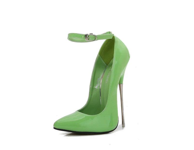 Women's Ankle Strap High Heels Pumps Pointy Toe Stiletto Heel Shoes-green