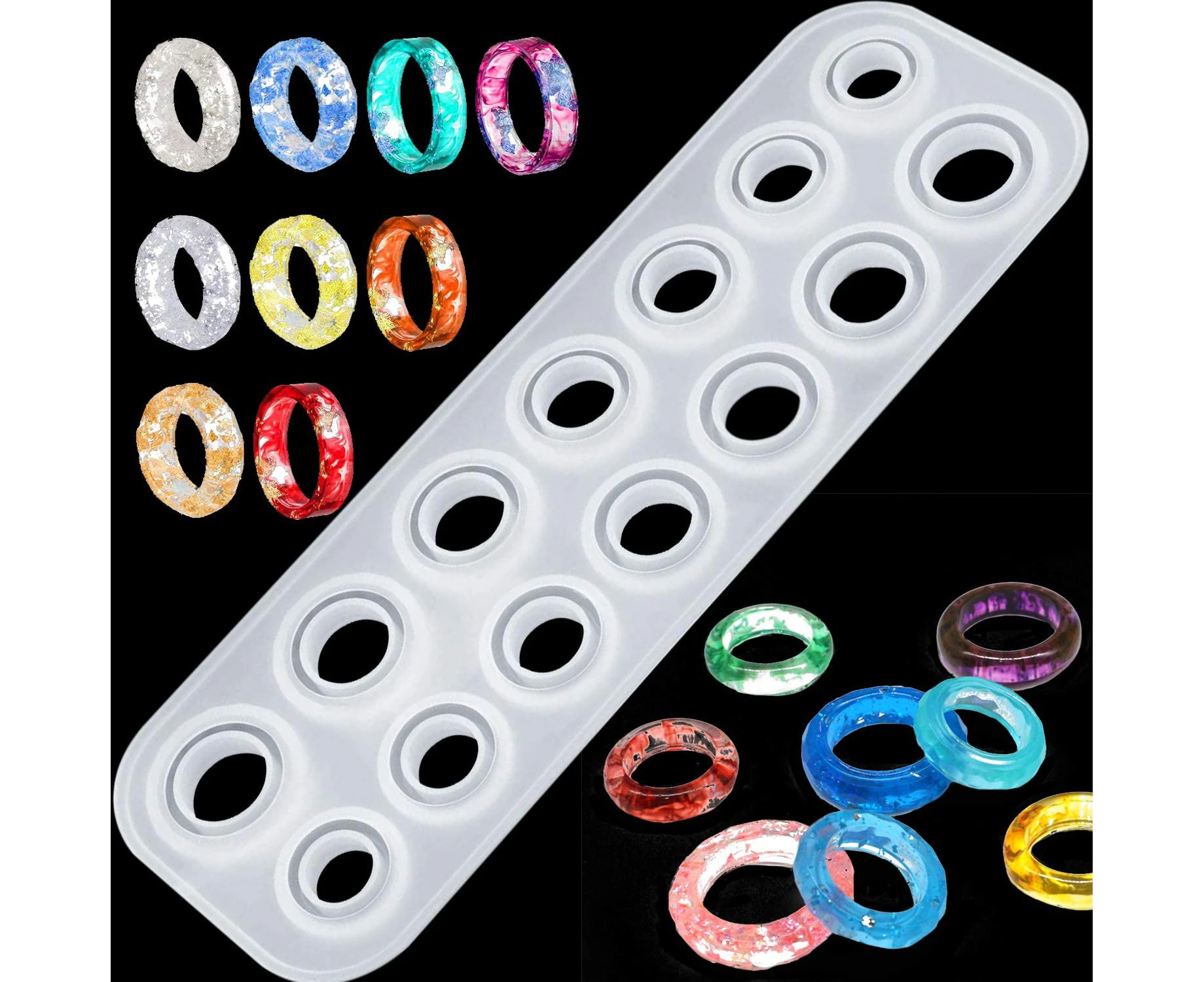 Top Quality Ring Resin Molds Silicone Epoxy Resin Molds 14 Different Sizes for Making Rings, Earrings, Charms, Crafts, Charms and Crafts