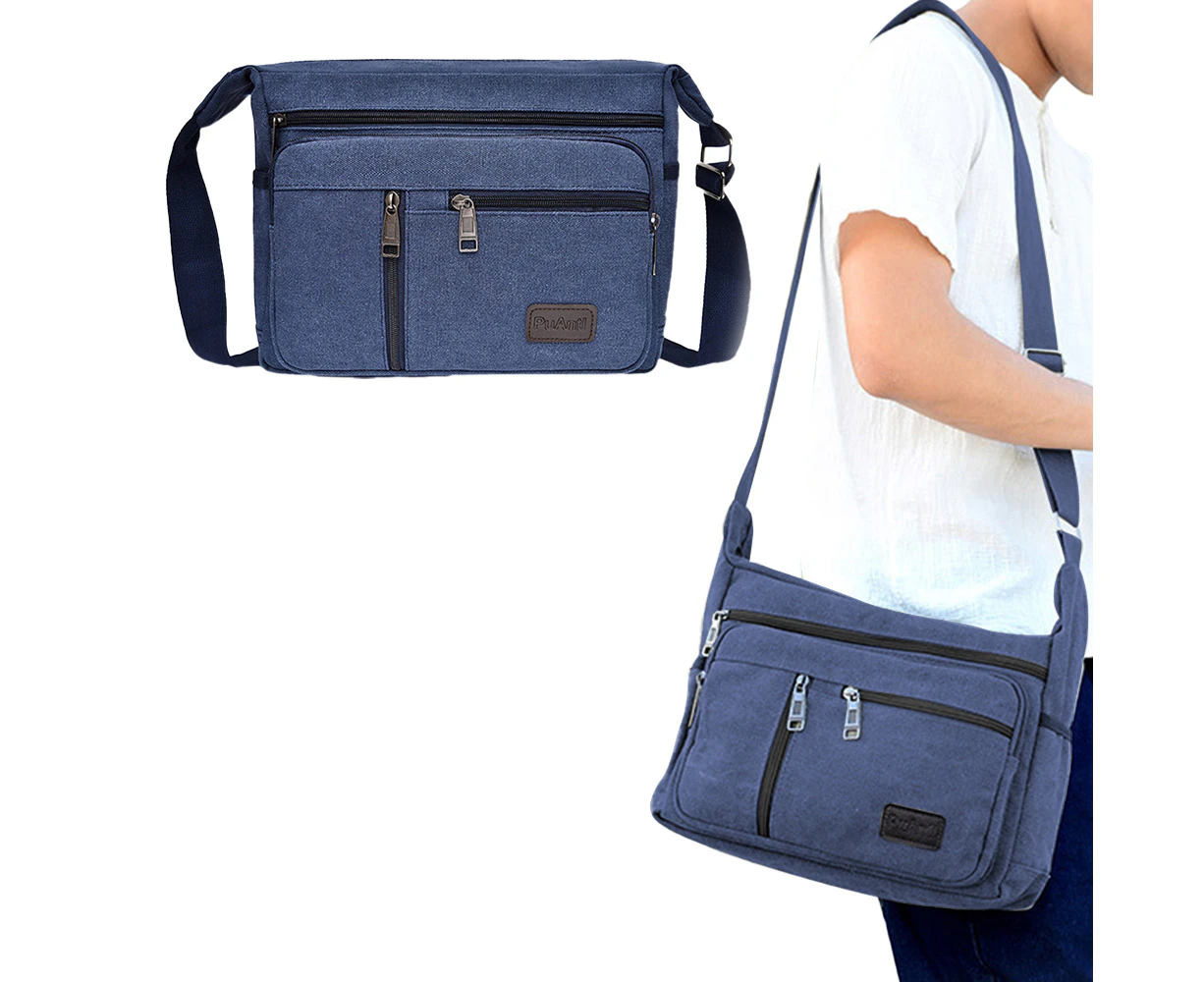 Retro Men Canvas Shoulder Messenger Bag Crossbody Satchel Travel Man Bags-Blue