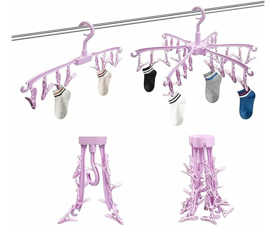 24 Clip Folding Clothes Rack Small Item Drying Rack Multi-Purpose Portable Clothes Hangers Sock Hangers