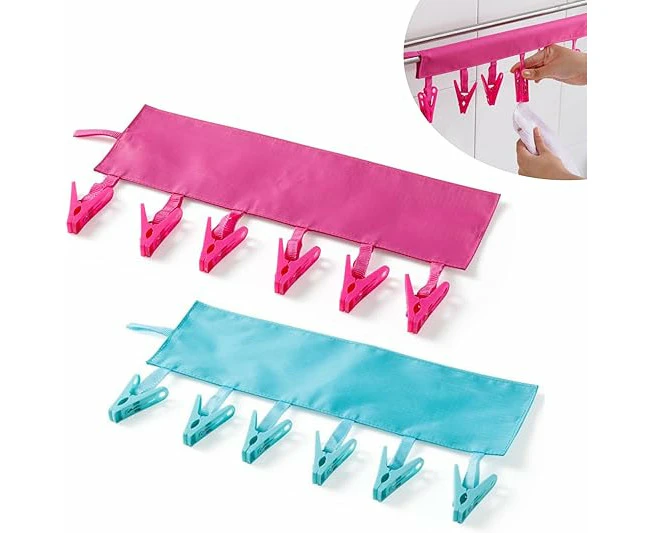 2 portable clothes hangers with 6 hooks, portable clothes airer and travel air dryer for hanging on a clothesline