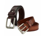 New Cowhide Leather Men Belt Pin Buckle Luxury Male Belts (Coffee)