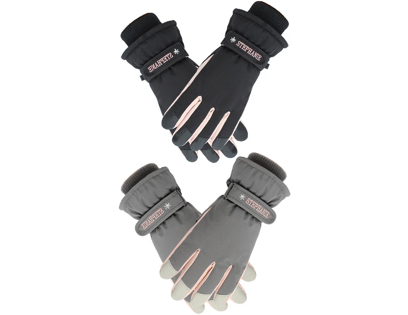 Biwiti 2Pcs Women Snow Gloves Ski Gloves Thermal Touch Screen Gloves -Black and Grey