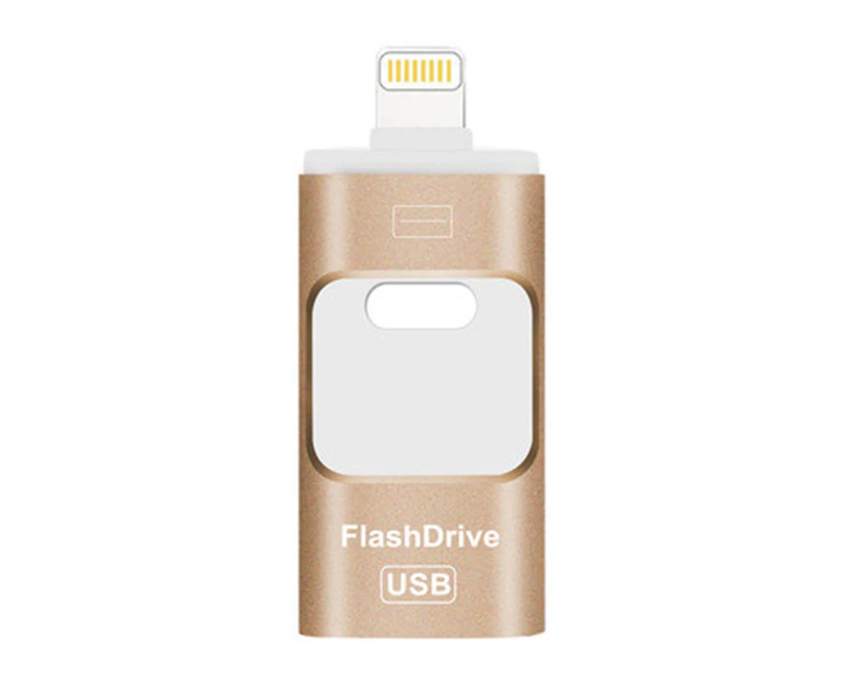 Flash Drive, 3 In 1 Usb 3.0 Memory Stick, Photo Stick External Storage Thumb Drive For Iphone Ipad Android Computer,Gold, 128Gb