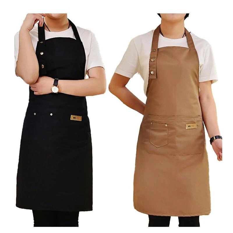 Unisex Canvas Apron Washable Butcher Waiter Chef Waterproof Kitchen Cooking Cafe - Black