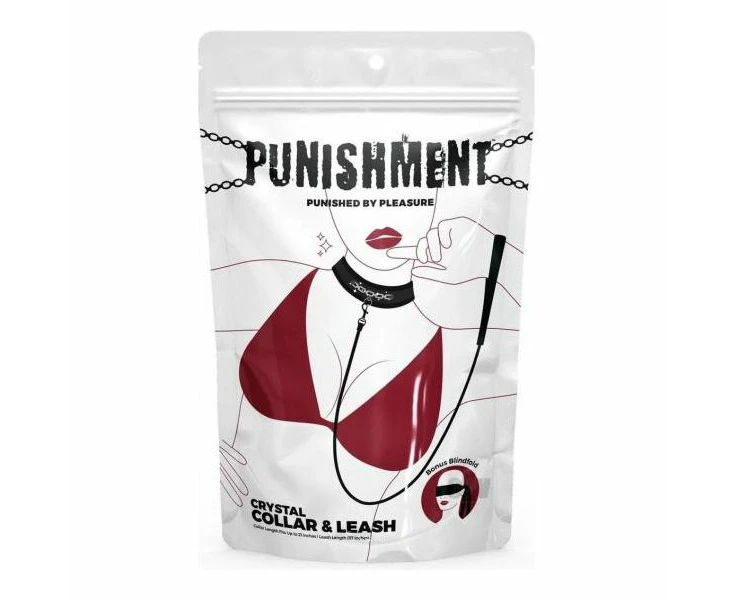 Pleasure Punishment Crystal Collar Leash Set | Model 37 | Unisex | Bdsm Restraint Toy | Neck And Wrist Restraint | Elegant Black