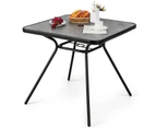 Costway Outdoor Bistro Table Garden Dining Table w/Umbrella Hole & Metal Frame Balcony Yard Patio, Grey