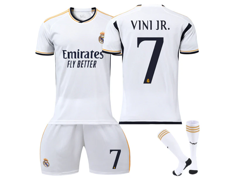 2324 Real Madrid Home Football Jersey Kit Boys Men's Soccer Jersey Training Set Vini JR 7 With Socks