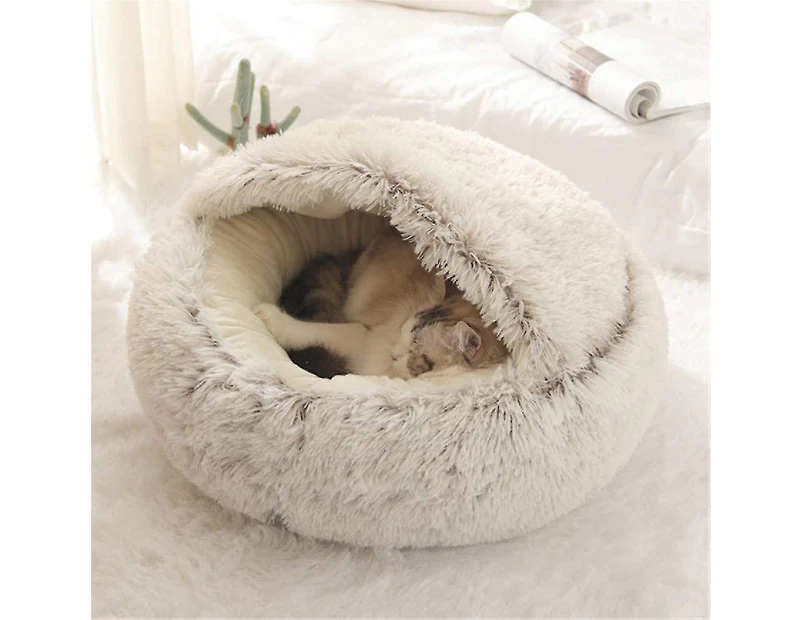 -Fluffy Cat Bed, Round, Soft Plush, Den With Hood, Cat Bed, For The Winter, Warm, Sleeping Pillow, Non-slip, Machine Washable, For Cats And Puppi
