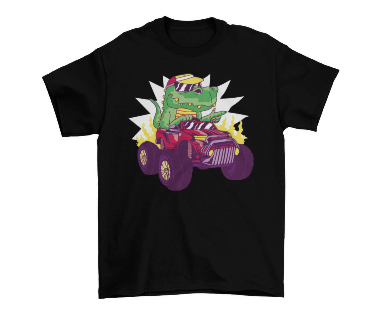 Fashion T-Rex Dinosaur Driving Monster Truck Transport T-Shirt - Clear