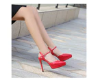 Women's Platform High Heels Closed Pointed Toe Stiletto Ankle Strap Pumps-Pink