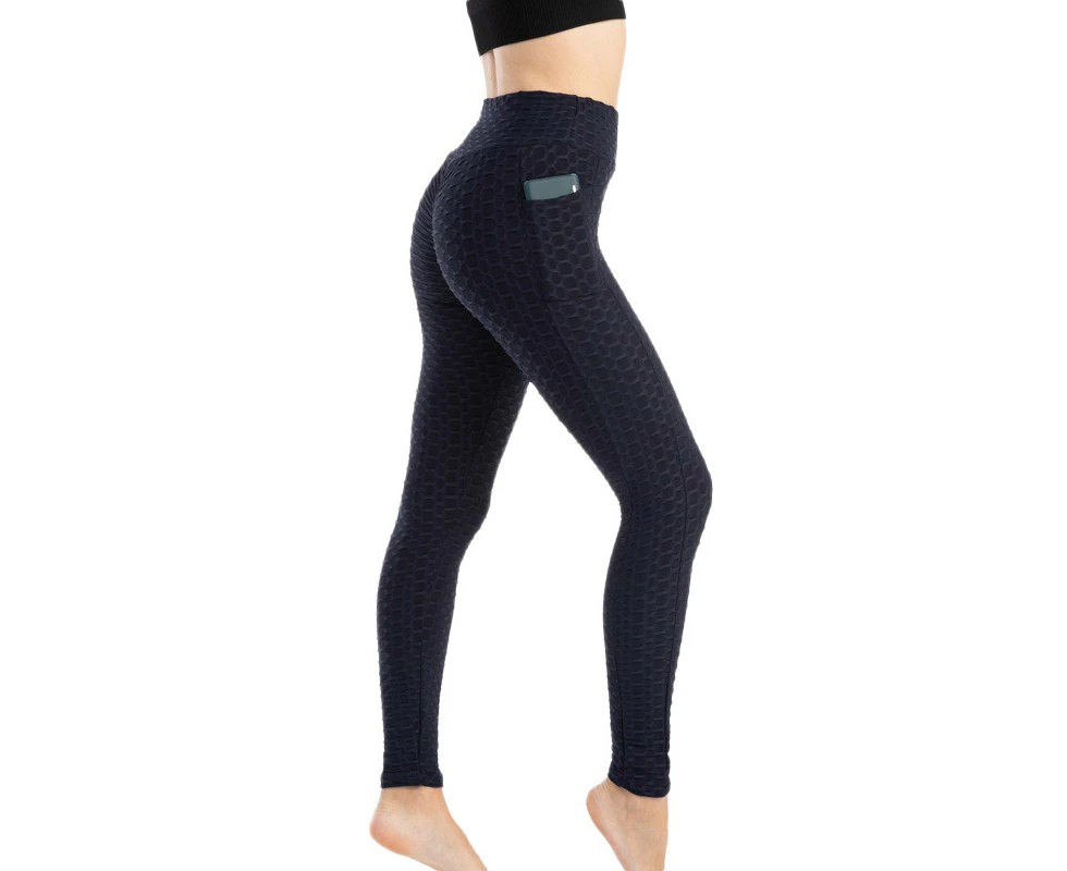 Lookbook Womens Leggings Ruched Butt Lifting Stretchy Tights with Pockets-Navy Blue