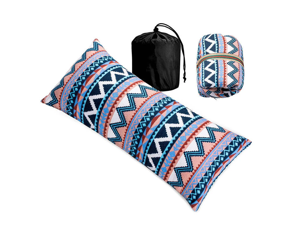 Winmax Portable Ethnic Style Camping Pillow with Storage Bag-Navy Blue