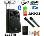 E-Lektron EL38-M 15" inch Mobile PA Bluetooth Speaker Rechargeable Sound System w/ 2 wireless Microphone