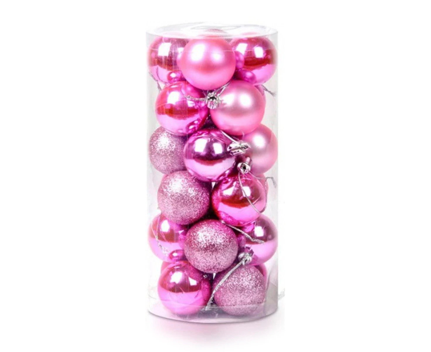 Christmas Ball Pendant, 24 Pack Decorative Shatterproof Christmas Tree Pendants 3cm/4cm/6cm/8cm Hanging Christmas Baubles Balls Ornaments, Pink