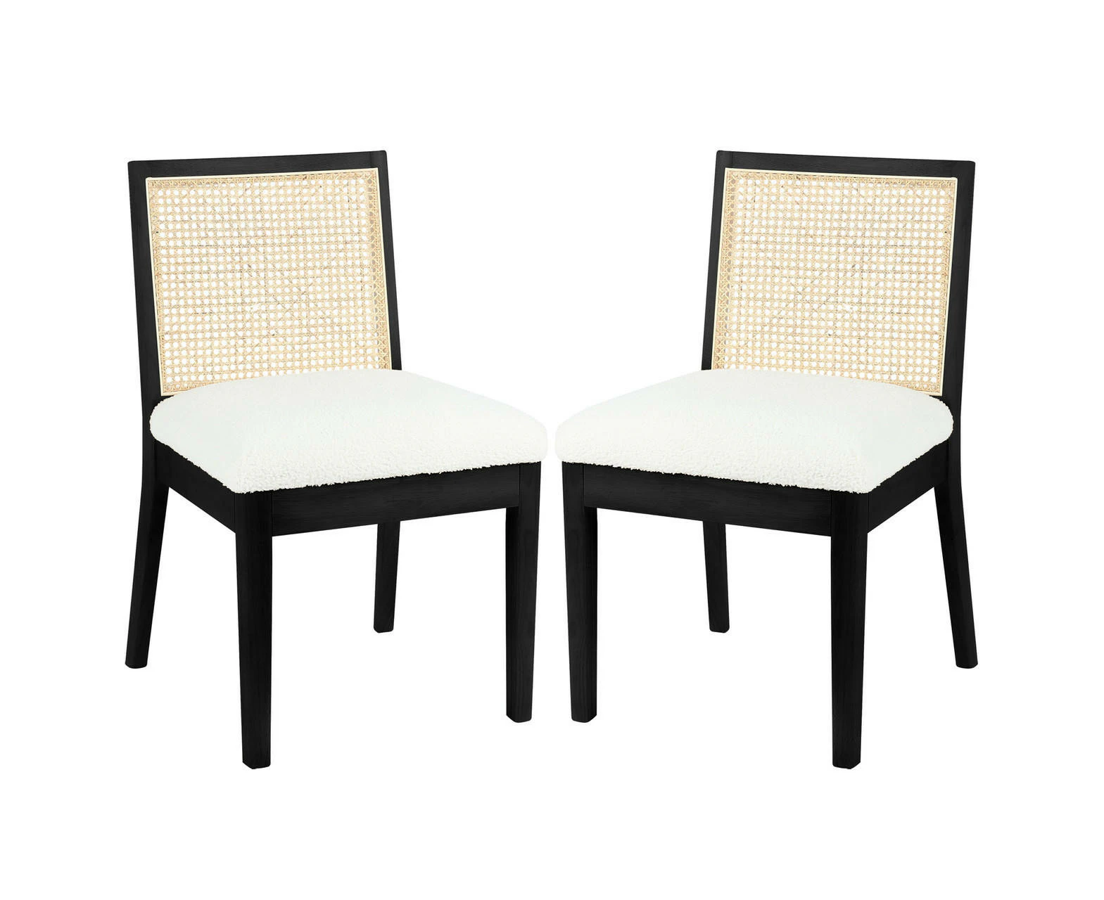 Gretel Wooden-Framed Rattan Boucle Dining Chairs - Set of 2 - Black