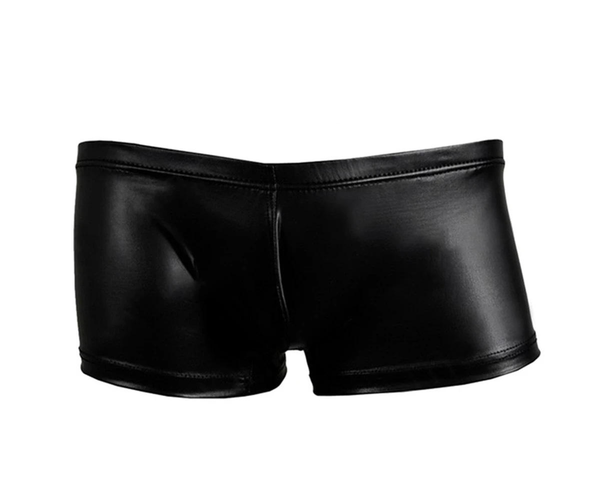 Nirvana Sexy Men Faux Leather Boxers Briefs Shorts Underwear Soft Underpants Swimwear-Black