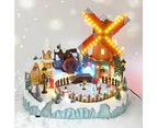 Animated Christmas Village Moving Windmill Skaters Waterwheel LED Lights Music