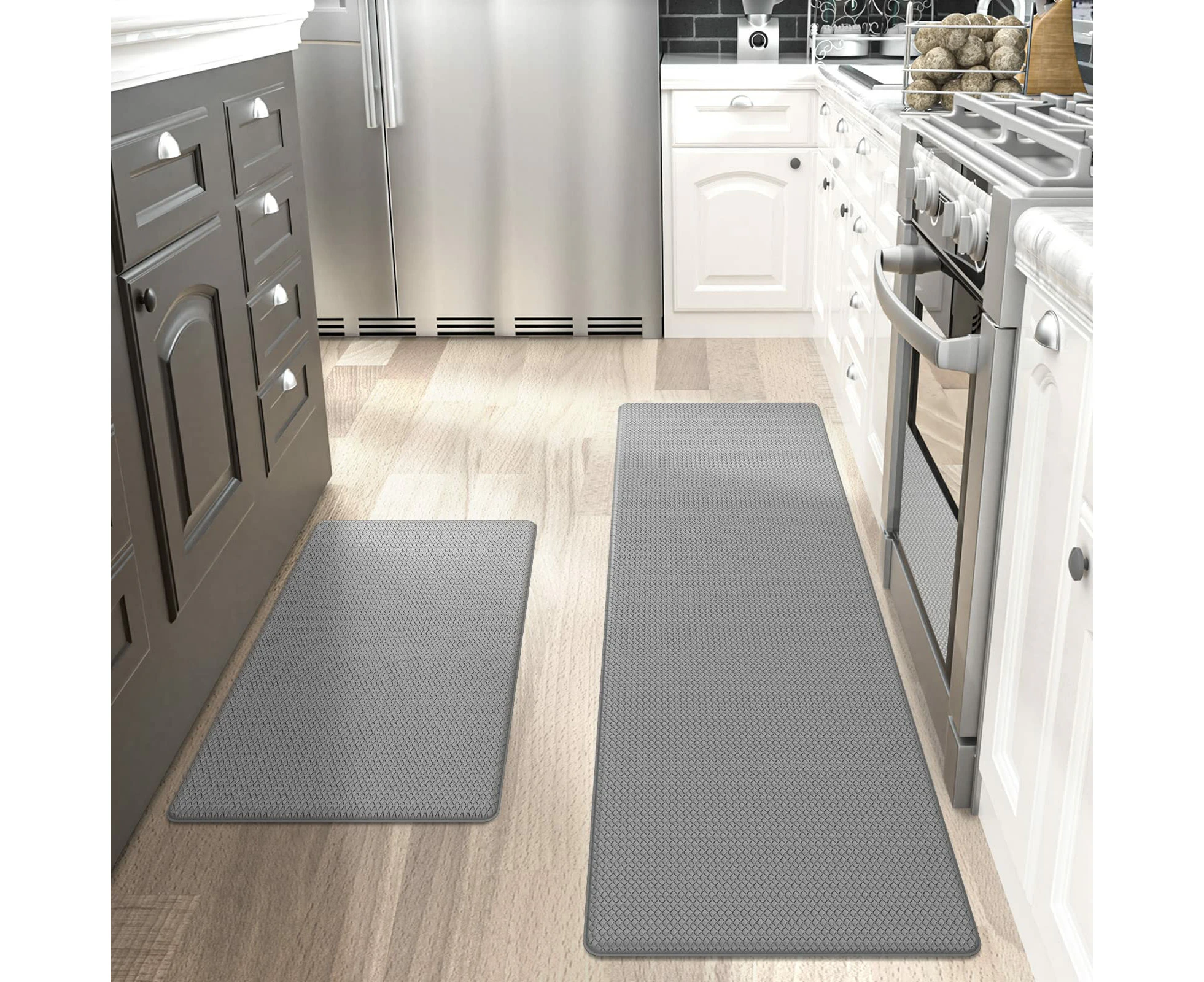 Multiple Sizes Anti Fatigue Kitchen Rugs and Mats Large Size Non Skid Kitchen Floor Mat - Grey