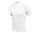Men's 1/4 Zip Compression T Shirts Sweatshirt Quick Dry Breathable Stretch Gym Clothes Lightweight Short Sleeve Fitness Running Base Layer Tight Tops-White
