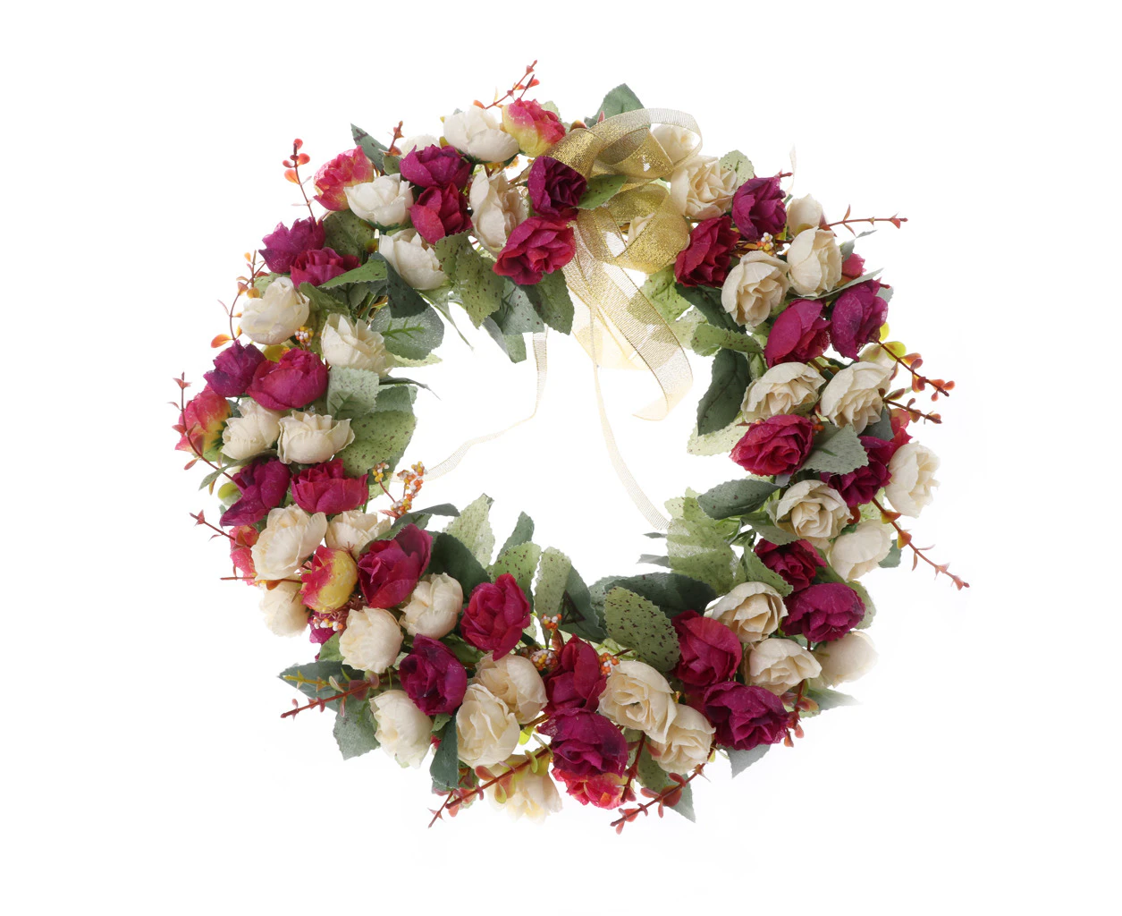 Artificial Wreaths Rose Flower Garlands Handmade Home Front Door Wedding Decors - Multi