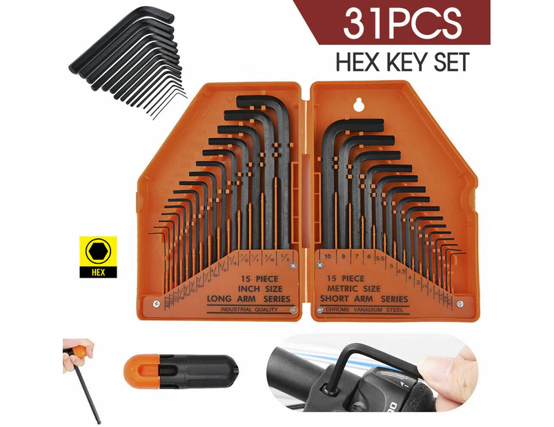 31Pc Allen Key Set Metric & Imperial Combination Hex Wrench Keys With T-Handle