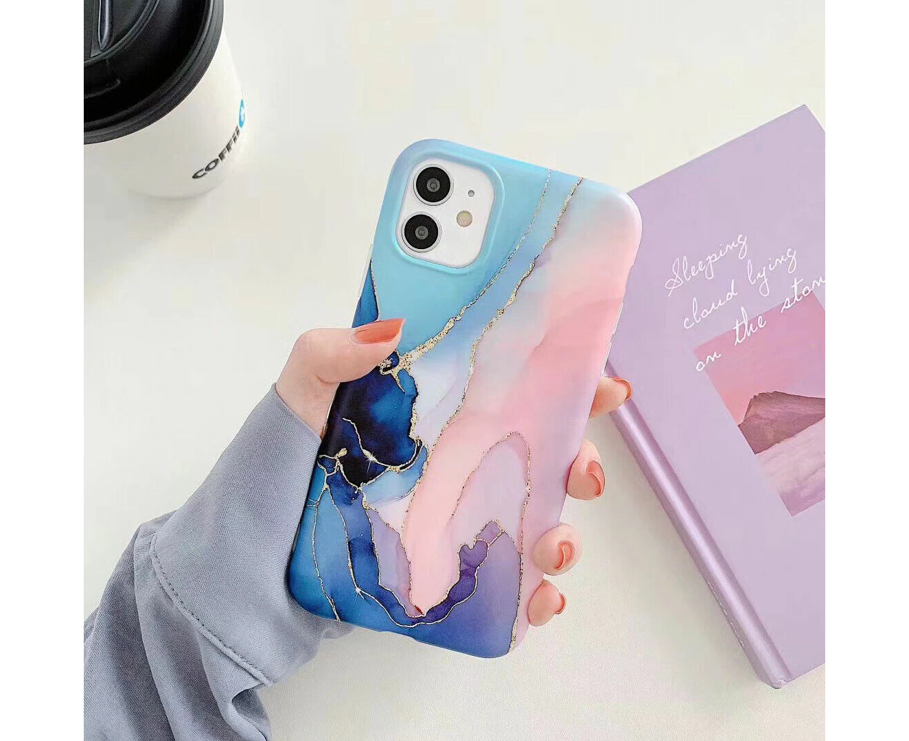 Marble Case for iPhone 15 Pro Max Silicone Slim Watercolor Cover Navy Pink