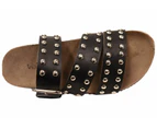 Via Paula Beth Womens Leather Comfort Slides Sandals Made in Brazil - Black