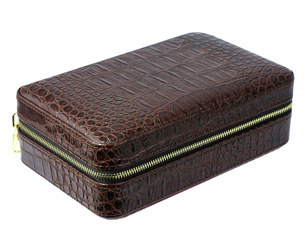 Travel Cigar case compact storage boxes Holder Dark Brown Croco Leather 36b