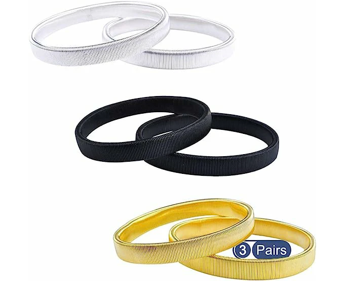 3 Pairs (Golden Black Silvery) Metal Elastic Armbands, Shirt Sleeve Holders Non-Slip Wristband, Armbands Sleeve Garters Bracelet Cuff for Men Women Sh