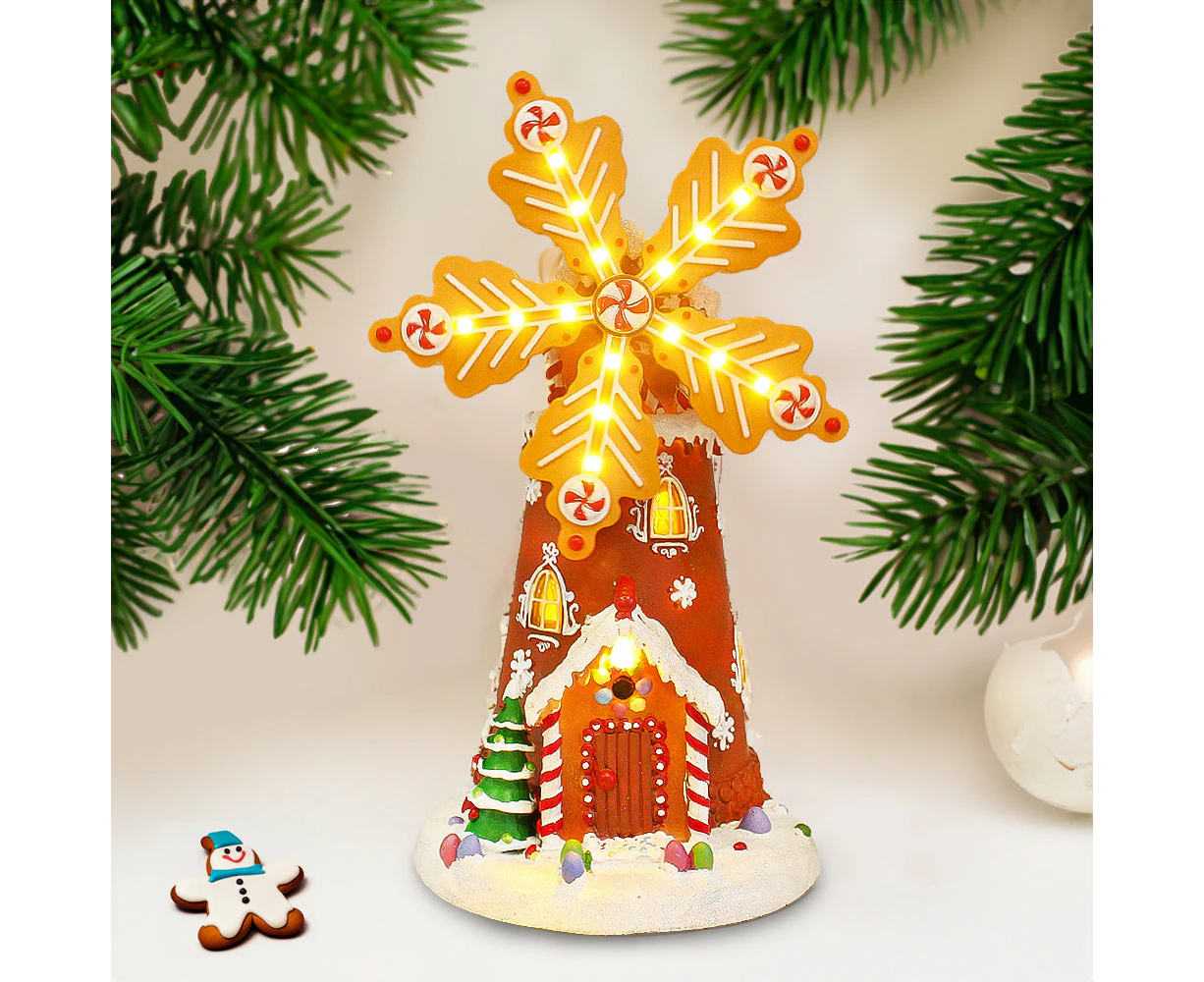 Animated Christmas Village Gingerbread House Rotating Windmill LED Lights Music