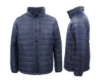 HI VIS Puffer Safety Jumper Full Zip Padded Jacket Zip Pocket Workwear Sweater - Navy
