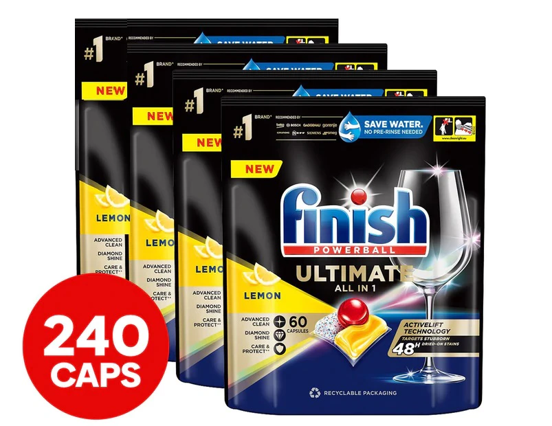 4 x 60pk Finish Powerball Ultimate All in 1 Dishwashing Tabs Lemon Sparkle