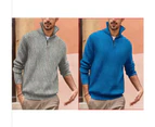 Mens Quarter Zip Sweater Mock Neck Lightweight Turtleneck Knit Sweaters for Men with Ribbed Edge-blue