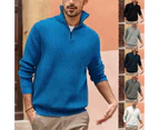 Mens Quarter Zip Sweater Mock Neck Lightweight Turtleneck Knit Sweaters for Men with Ribbed Edge-blue