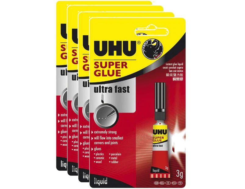4x Uhu Ultra Fast Super Glue 3g Liquid