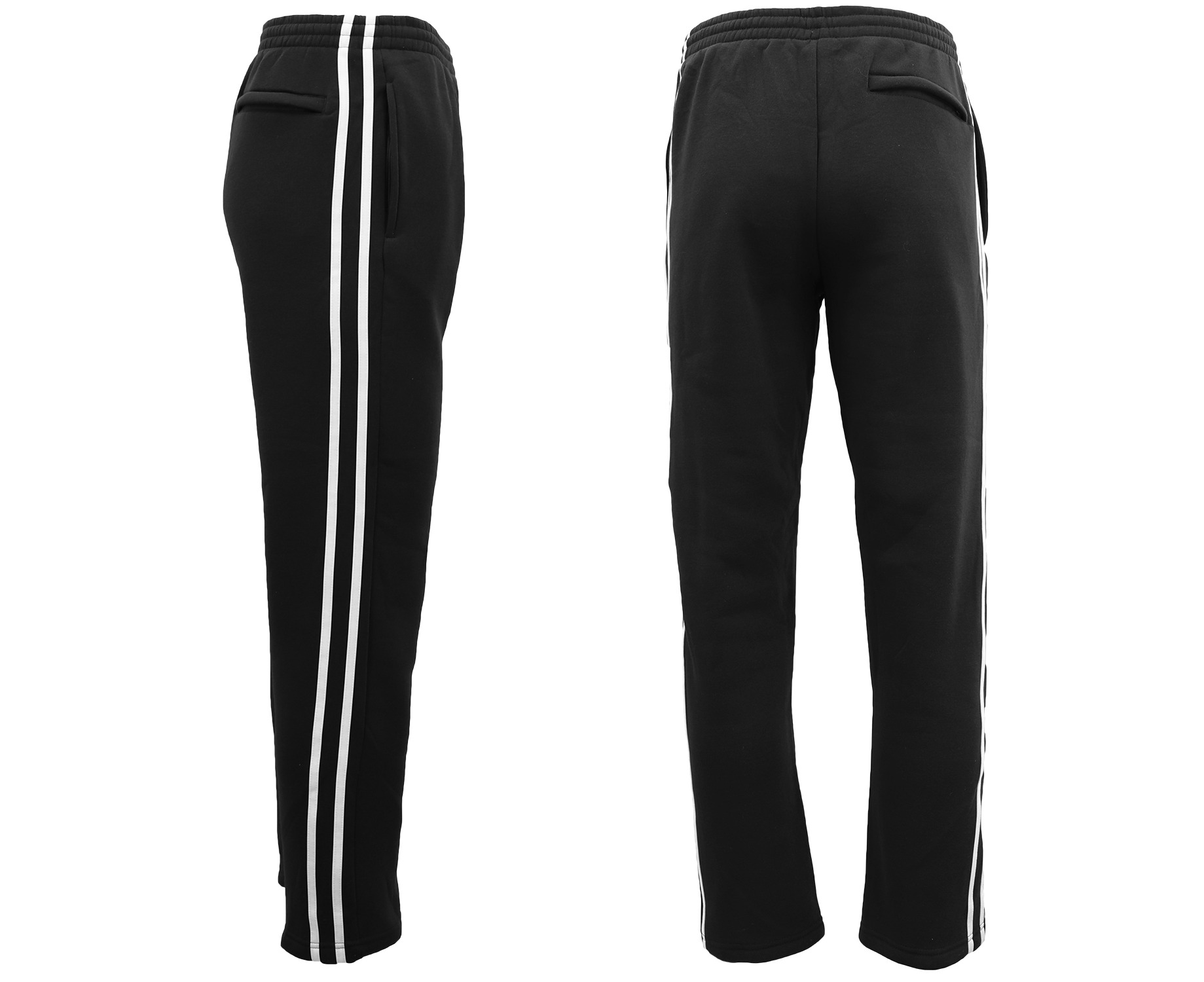 Men s Fleece Striped Track Pants w Zip Pockets Drawstring Sports Sweat Trousers Black w White Stripes Catch