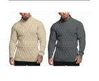 Men Shawl Collar Knit Sweater Pullover Turtleneck Slim Fit Long Sleeve Casual Sweater-Khaki color