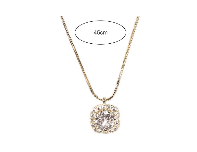 Silver-Women Necklace Square Rhinestone Pendant Temperament Simplicity Light Luxury Niche Dress Up High-end Simulated Diamond Pendant Necklace Jewelry