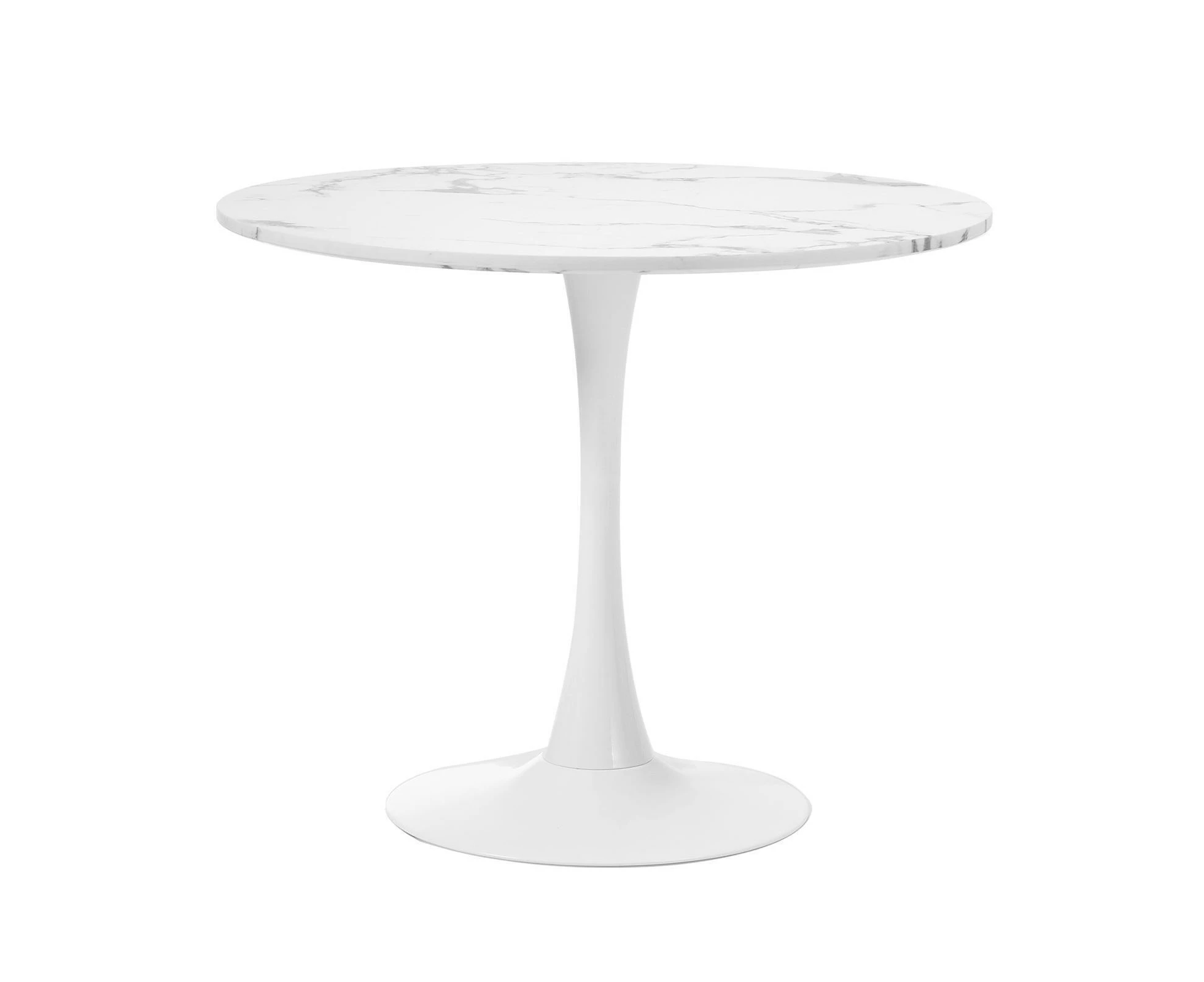 90cm Dining Table Kitchen Marble Tulip Round Metal Leg White