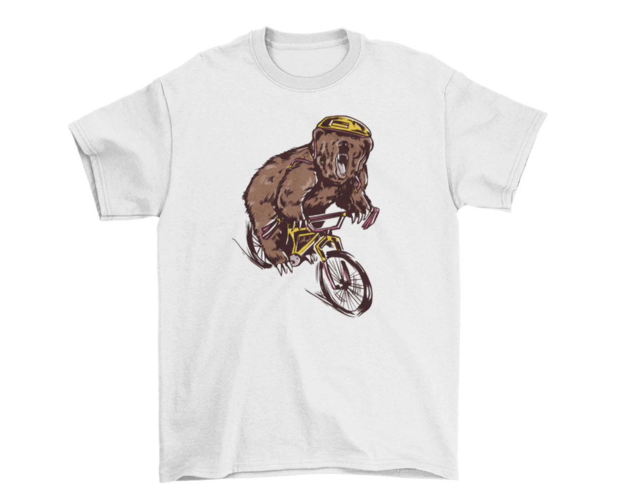 Bear Riding BMX Bike Graphic Tee Shirt T-Shirt - Clear