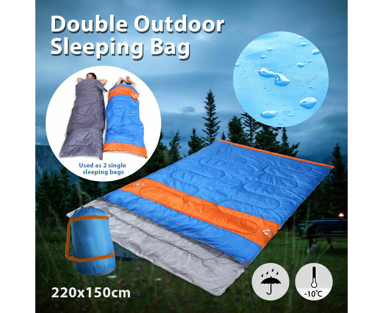 ' 10°c Double Outdoor Camping Sleeping Bag Hiking Thermal Winter 220x150cm