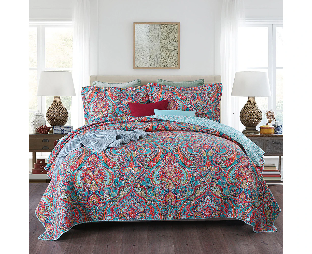 100% Cotton Bedspread Coverlet Set Comforter Quilt for King Super King Size Bed 250x270cm Bright Colours