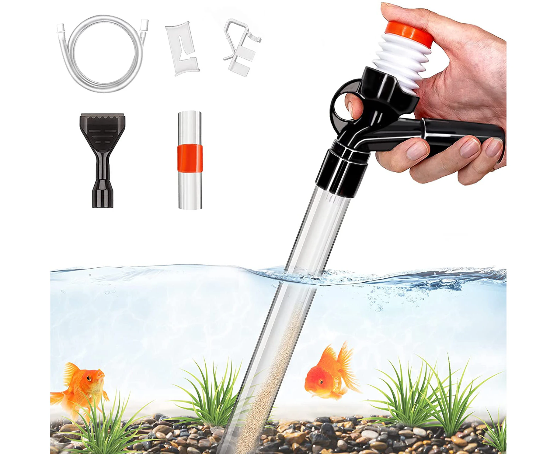 Aquarium Gravel Cleaner Fish Tank Kit Long Nozzle Water Changer for Water Changing and Filter Gravel Cleaning with Air-Pressing Button and Adjust